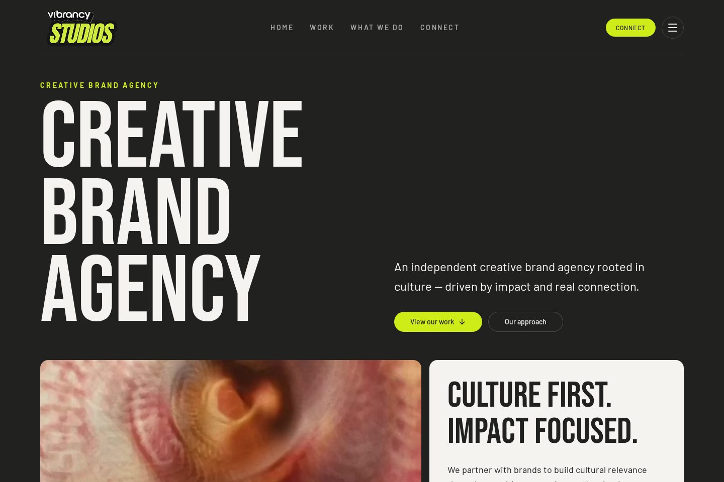 Homepage of the VIBRANCY STUDIOS website